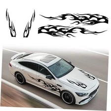  4PCS Universal Racing Body Side Stripe Skirt Decals, Auto Hood & Sides Black