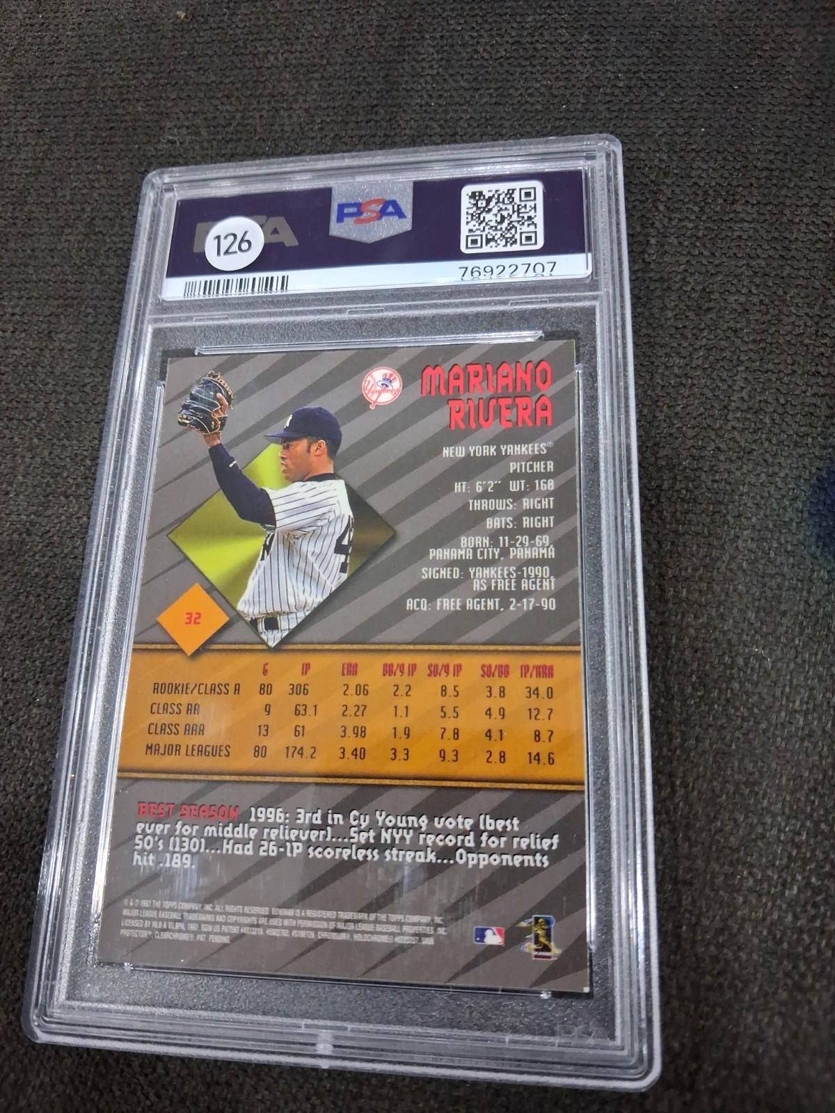 1997 Bowmans Best Mariano Rivera Refractor PSA 8 Silver Rc Yankees  #32 Rare view 2