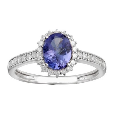 10k massiver ovaler Weißgold Tansanit und Diamant Halo Verlobungsring