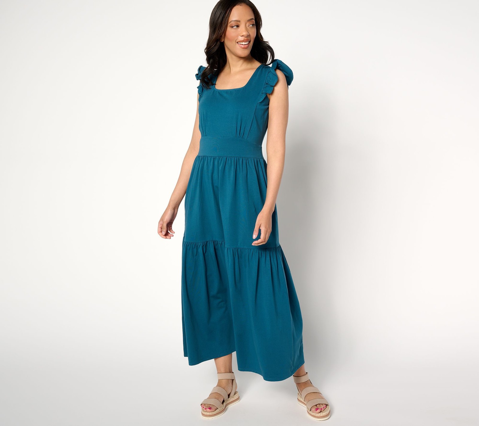 Anybody Women's Plus Sz Dress 1X Regular Knit Jersey Square Neck Blue A647636