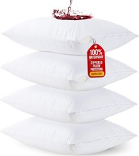 Waterproof Pillow Protectors Zippered 4 Pack, White King Size, Bed Bug Proof