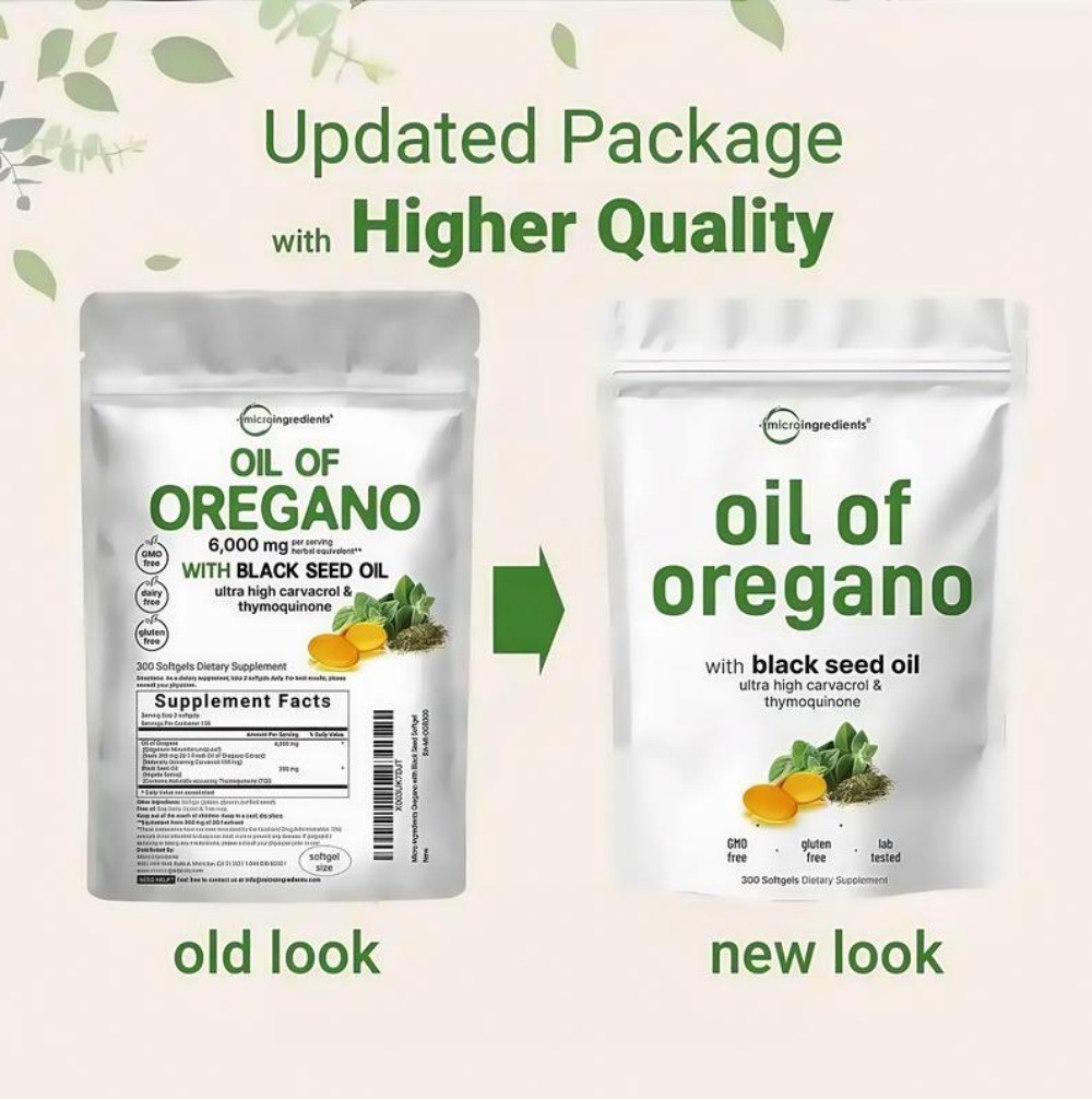 2 Pack Oil of Oregano 600 Softgels with Black Seed Oil 6000mg Oil Herbal