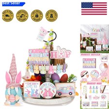 Charming Easter Centerpieces: 8-Piece Set with Gnomes, Bunny Signs & Beads