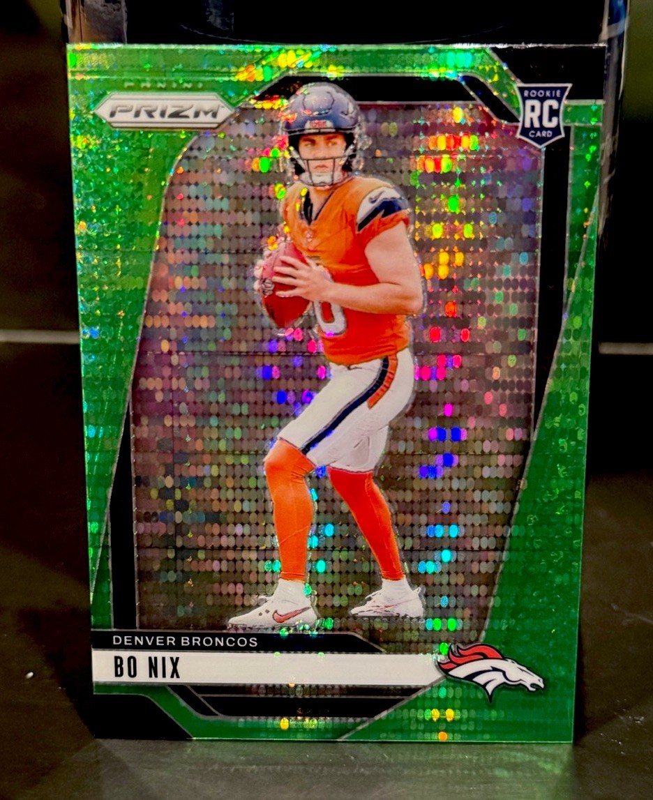 2024 Prizm Bo Nix RC Neon Green Pulsar Rookie #309 Broncos