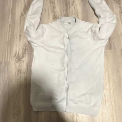 Smiling Pinker Women's White Knit Cardigan Sweater V-Neck Long Sleeve