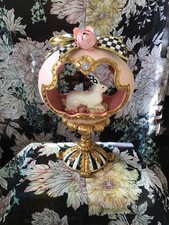 Mackenzie Childs Gilded Sparkly Pink Egg with Bunny with Courtly Check Ears