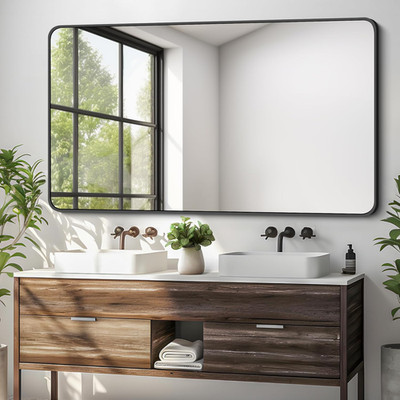 Matte Black 30x50 Inch Rectangular Wall Mirror for Bathroom & Living Room