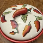 Vtg Clay Art Hand Painted Chili Fiesta Ceramic Tortilla Warmer Dish Lid 10"