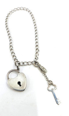 Vintage Danecraft Sterling Heart Lock 7'' Bracelet with Key & Tag