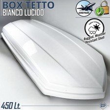 Box Tetto Auto 450 Litri Baule PORTABAGAGLI Viaggio Bianco Aerodinamico APERTURE