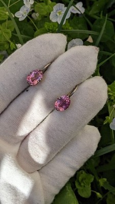 Vintage Soviet 875 Silver Earrings with Pink Ruby Tone Stones