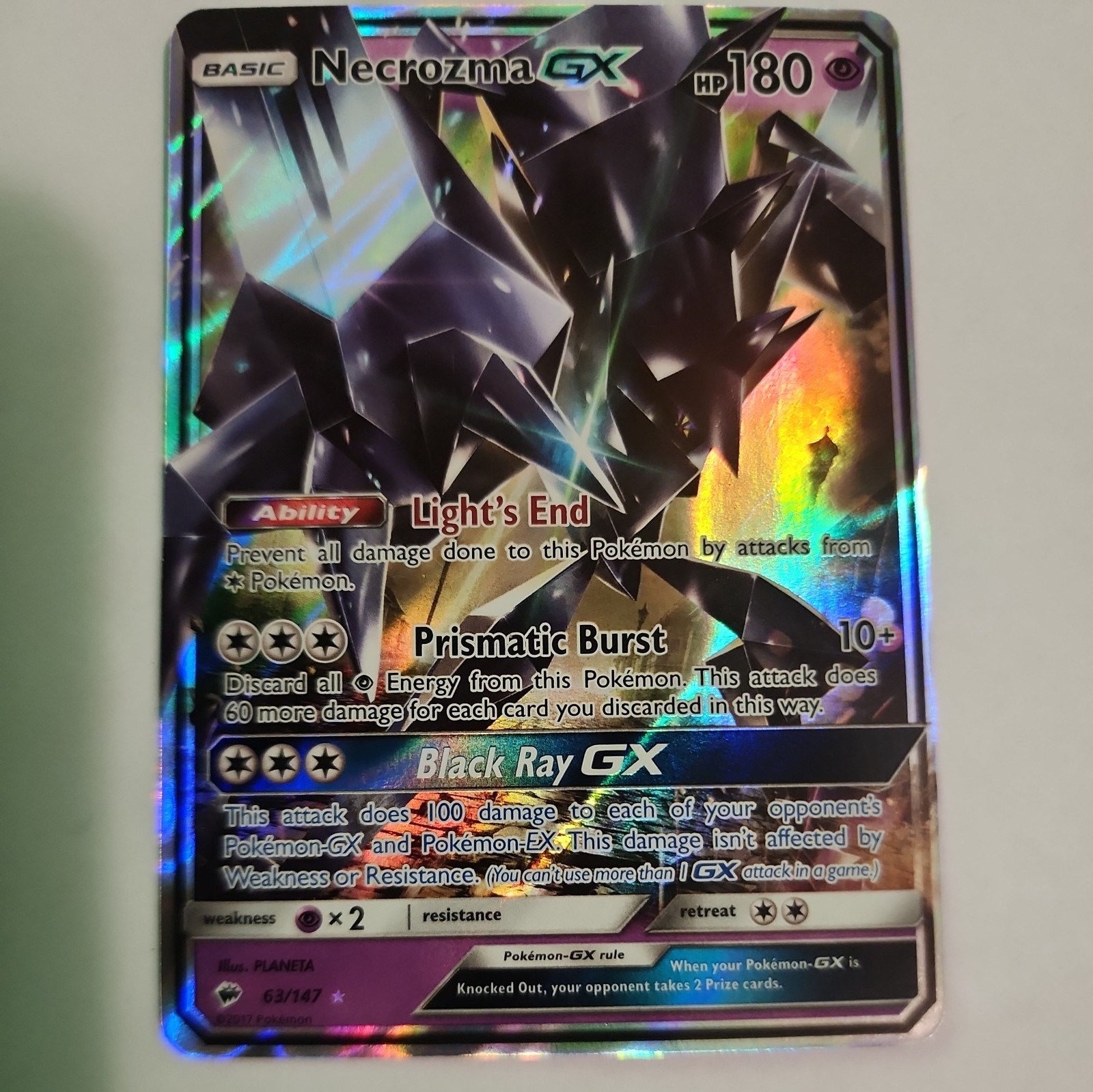 Necrozma GX 63/147 NM Ultra Rare Burning Shadows Pokemon.