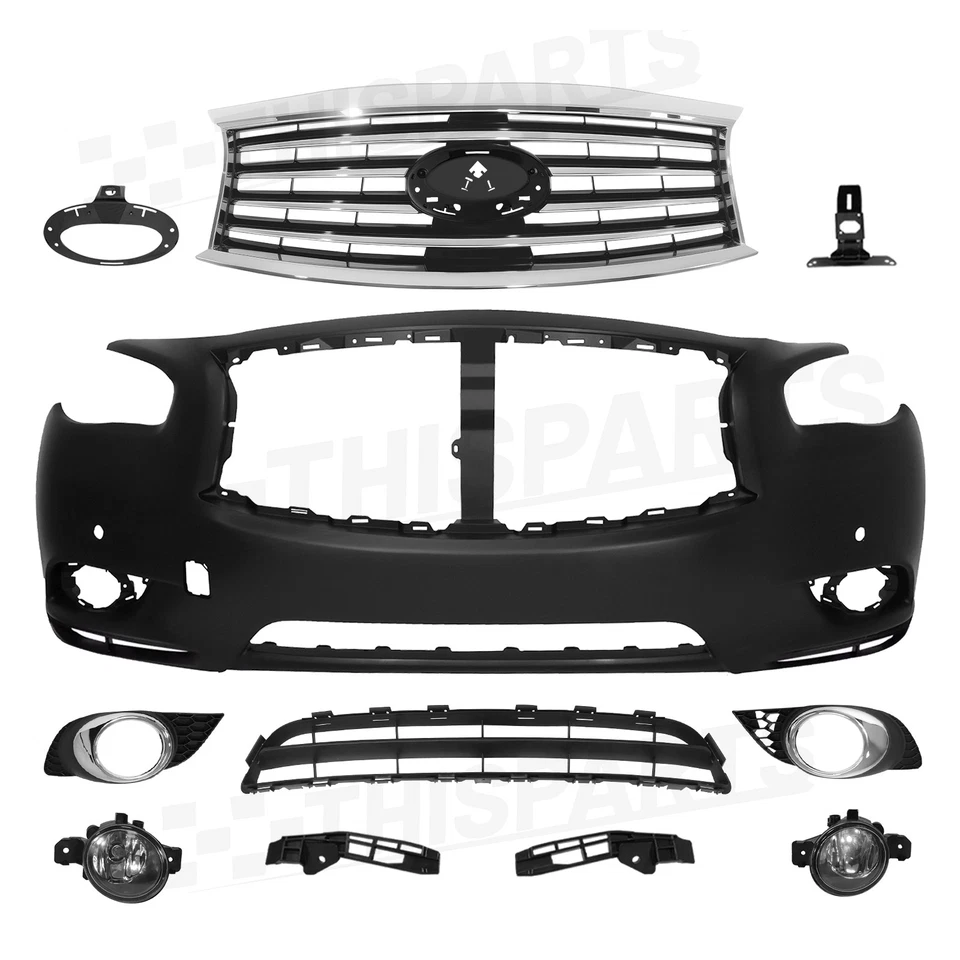 Primed Front Bumper Cover Grille Fog Lamp For 2014-2015 Infiniti QX60 2013 JX35 — 第 2/4 张图片