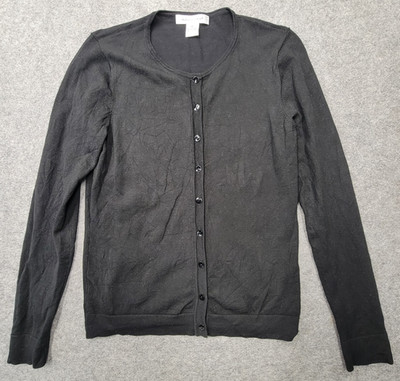 August Silk Womens Black Button Up Top Size M Longsleeve