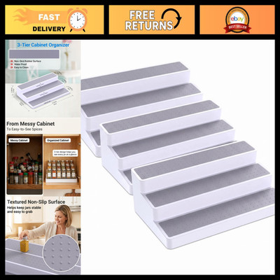 3-Tier Spice Rack Organizer Set - Non-Slip Shelf for 24+ Jars, Cabinet & Counter