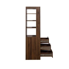 Modern Tall Wood Bookcase w/ 3 Side Drawers & 4 Display Shelves -Storage Cabinet