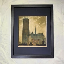 Emile Antoine Verpilleux "Malines Cathedral" CUSTOM FRAMED Art