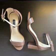 Nine West Brown Leather Strappy Block Heel Sandals Ankle Strap Open Toe Size 5 M