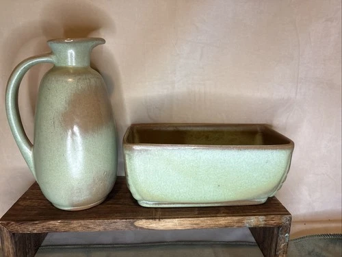 Lot If 2 Frankoma Pottery 835 And 14 Green and Brown Vintage Pottery