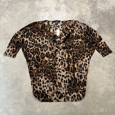 August Silk Top Womens Small Petite Animal Print Lightweight Knit Short Sleeve