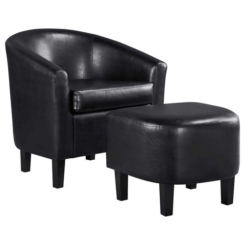 With Ottoman, Black,luxurious And Sleek