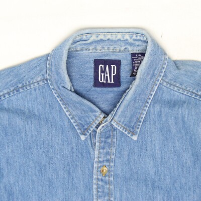Gap Mens Denim Shirt L Long Sleeve Medium Blue 2 Pocket Button
