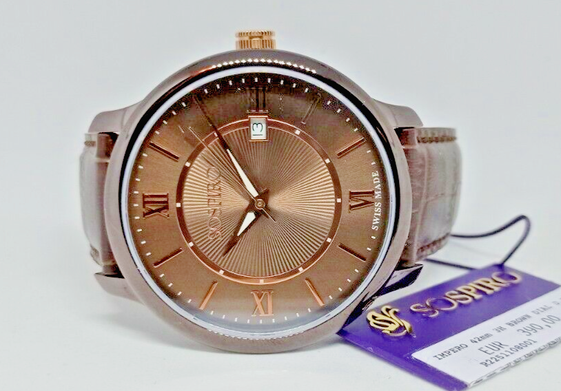 OROLOGIO UOMO IMPERO SWISS MADE,SOSPIRO,VETRO ZAFFIRO,CASSA 42mm,CINTURINO PELLE