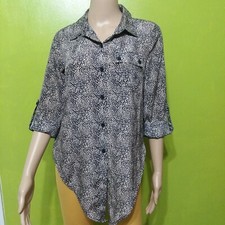 TIMING WOMEN'S SZ MEDIUM CROPPED LEOPARD ANIMAL PRINT BUTTON DOWN TOP W/TYE