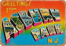 METAL SIGN - New Jersey Postcard - Greetings from Asbury Park N. J.