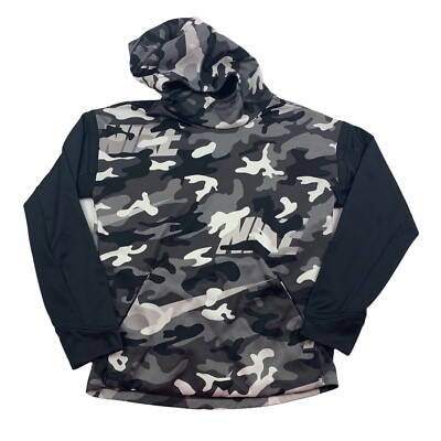 Nike Dri-Fit Pullover Hoodie Black Grey Camo Sweatshirt BV3787
