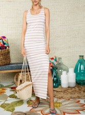 Peak of Sexy Open Back Wrap Stripe Print Maxi Dress