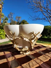 Rare L'OBJET Cherry Blossom Bowl (large size) handmade - porcelain & gold plated