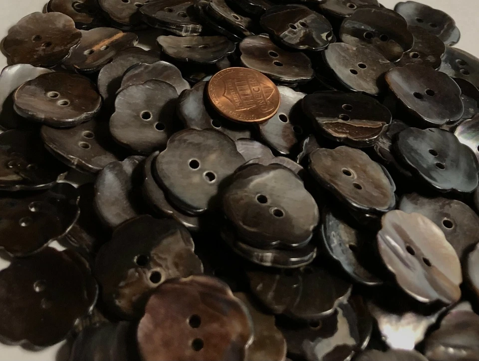 6 PCS ONLY Thick Dark Brown Flower Shaped Mussel Shell Buttons 22.5mm 7/8" 11682 - Image 4 of 4