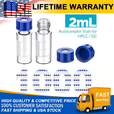 1000pcs HPLC Autosampler Clear 2mL Glass Vials 9mm Screw Caps Lab Smple Bottles