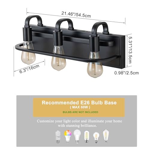 Industrial Vanity Light Fixture, 3Light Matte Black Farmhouse Bathroom