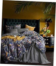Home Chinoiserie Chic Peacock Floral Duvet Cover Paradise Oversized King Gray