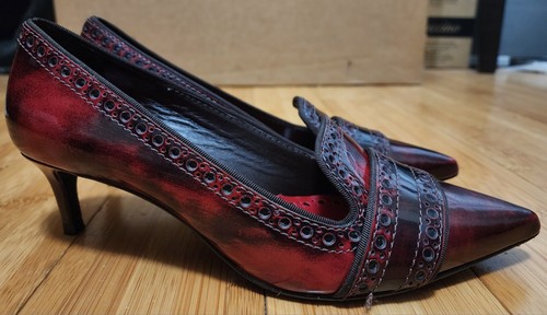 Tory Burch Femmes 6,5 M Rouge Cuir Verni Bout Pointu Chaton Talons Rouge Cerise - Photo 1/9