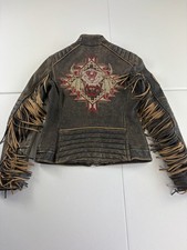 Affliction Premium Live Fast Motors LTD Women s Small Leather Jacket Tassels EUC