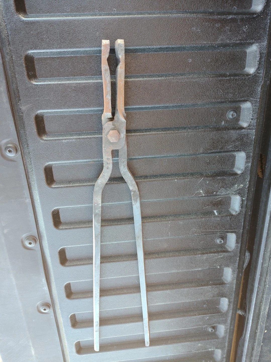Vintage Blacksmith Tongs WEG Marked Flat Jaw Forge Tool Hand Forged Farrier