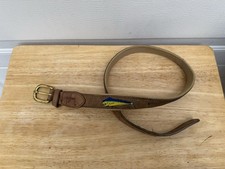 Guy Harvey Brown Leather Belt Men 30 Embroidered Dolphin Solid Brass Buckle