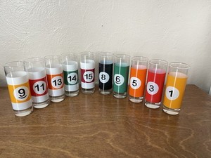 Vintage Billiard Pool Ball Double Shot Glasses Set Of 10 No Rack