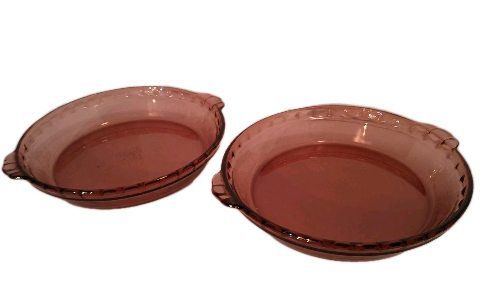 2 Pyrex Visions Cranberry Pie Plate Baking Dish Crimped Edge