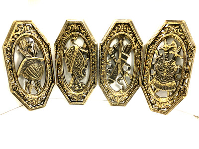 VINTAGE 1970's MCM HOMCO SYROCO MEDIEVAL WALL ART KNIGHTS ARMOR PLAQUES LOT OF 4