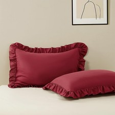 Standard Pillow Cases, Microfiber Pillowcases Wine Red Ruffled Pillow