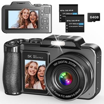 Digital Camera, 5K 80MP 3.5+2 Dual Screen Cameras for Photography Autofocus, ...