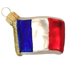 FRANCE FLAG EUROPEAN BLOWN GLASS CHRISTMAS TREE ORNAMENT FRENCH