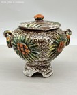 Vintage Italian Pottery Lidded Jar Hand Painted Sunflowers Drip Glaze Italy — photo 2