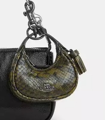 NWT Coach Mini Carmen Bag Charm Coin Purse In Snake Print Gunmetal