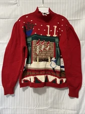 Norm Thompson Women's Handknit Christmas Sweater Size L Holidays Fireplace