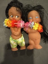 Vintage Boy  Girl Hawaiian Rubber Hula Dolls 5" Hong Kong